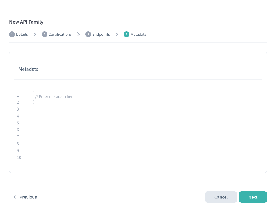 New API Family wizard - Metadata