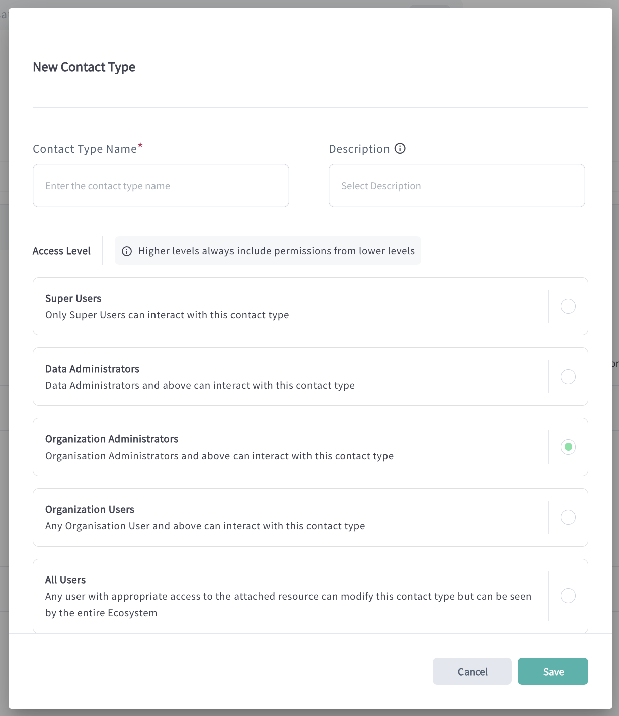 New Contact Type dialog