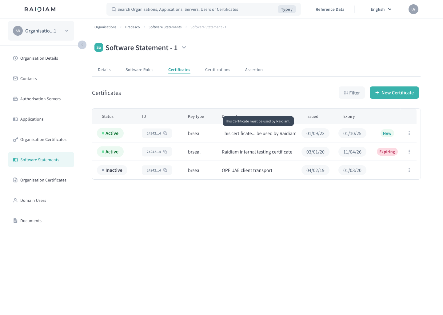 Certificate Description Field