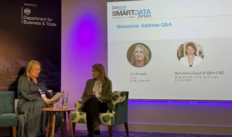 Liz Brandt, CEO of Ctrl-Shift, and Baroness Lloyd of Effra CBE, Minister for Digital Economy, during the Ministerial Address Q&A at the Smart Data Forum 2026